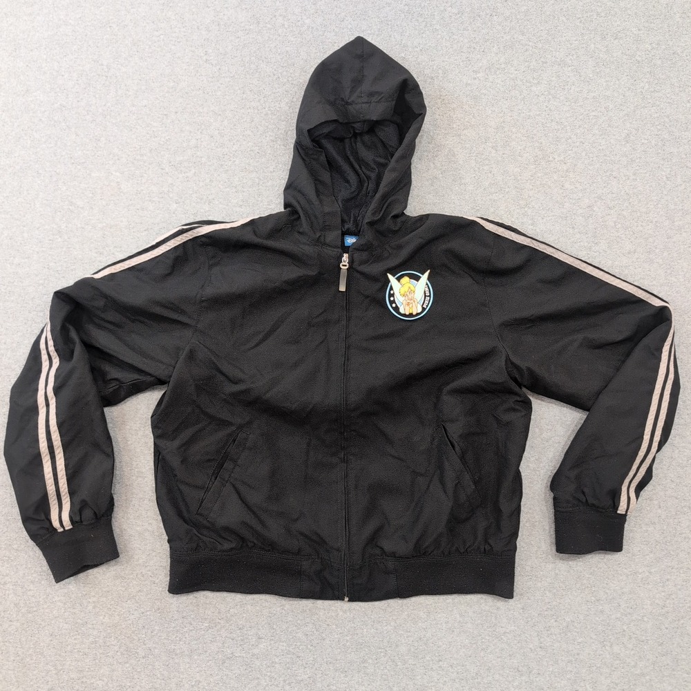 Disney Tinkerbell Zip Up Hoodie Jacket Black Pixie Hollow Womens L Patch - Picture 1 of 5